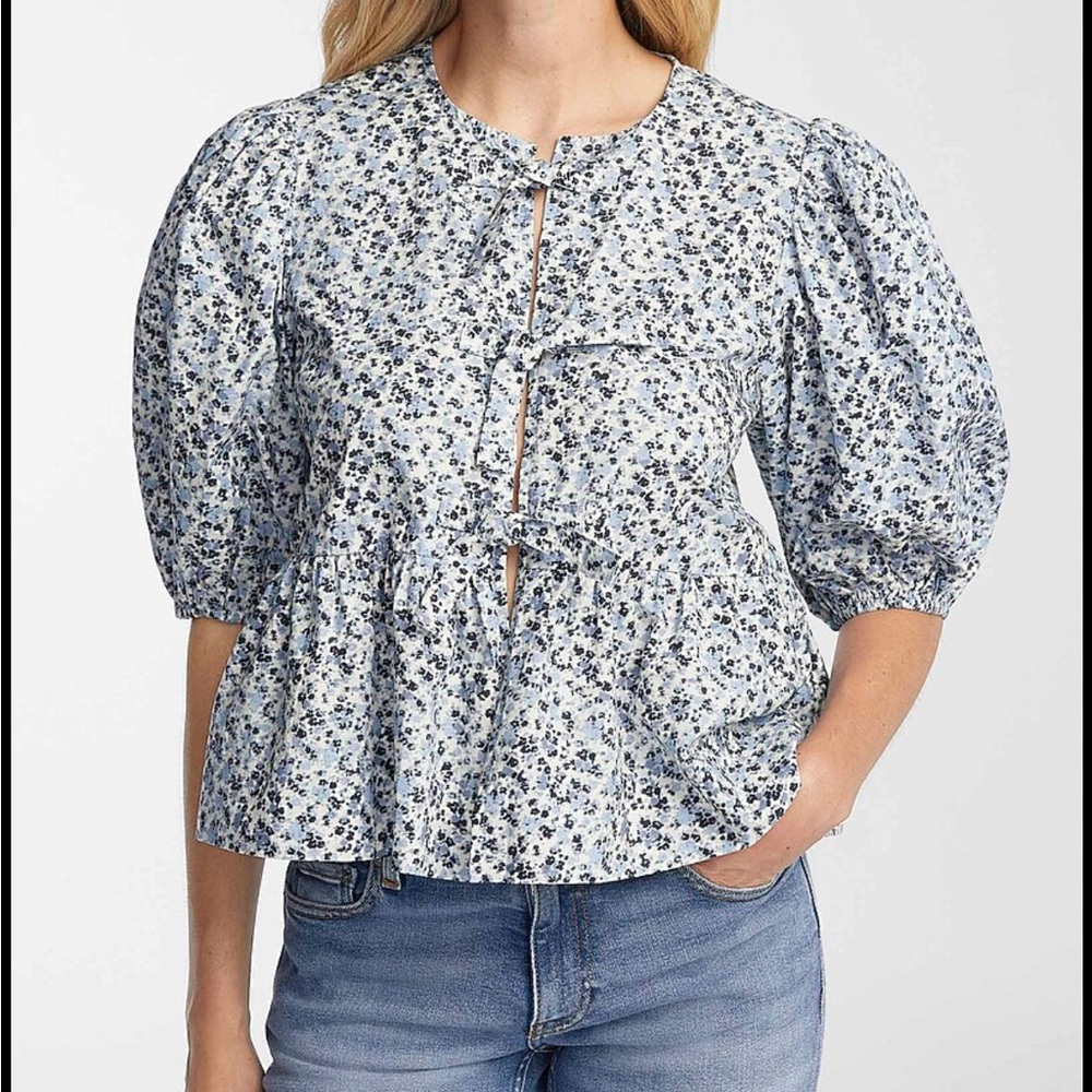 GANNI Floral Peplum Tie top (42 - L)